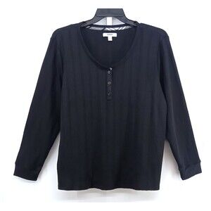 Sonoma Shirt Women Plus Size XXL Black Henley Ribbed Long Sleeve Knit Top NWT